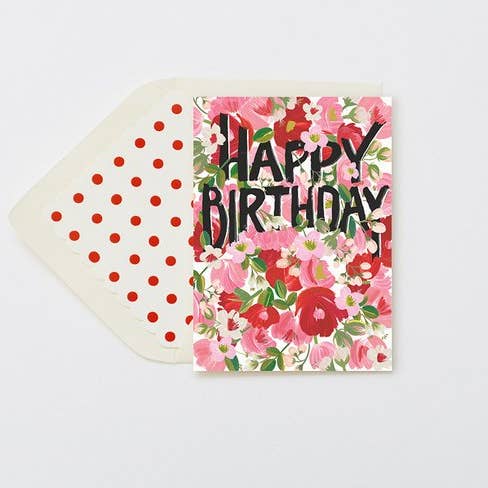 The First Snow Happy Birthday Card with Red and Pink Flowers