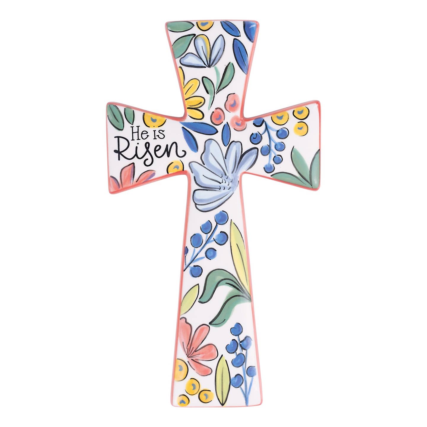 Flower Garden He Is Risen Ceramic Cross