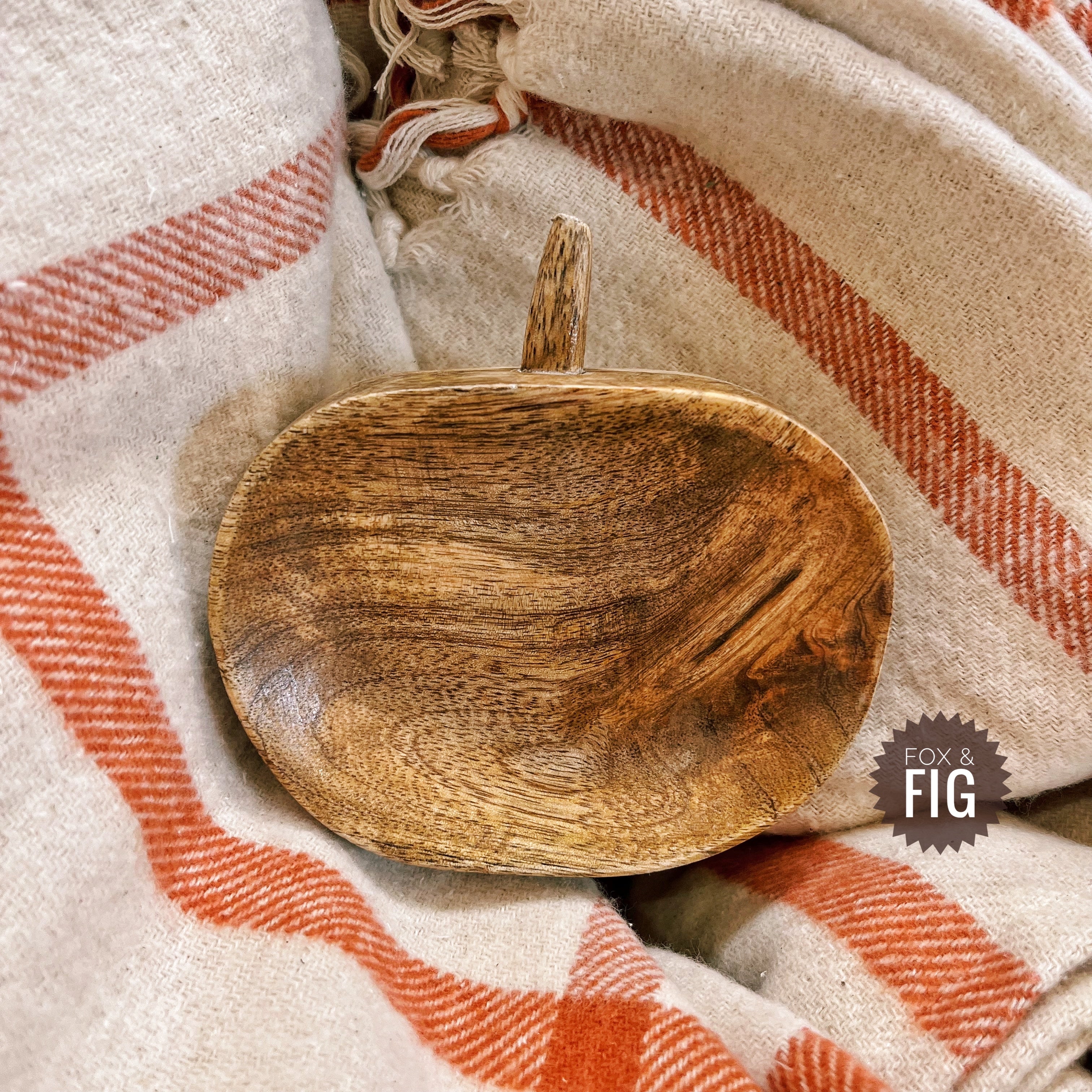 Hand-Carved Mango Wood Pumpkin Dish