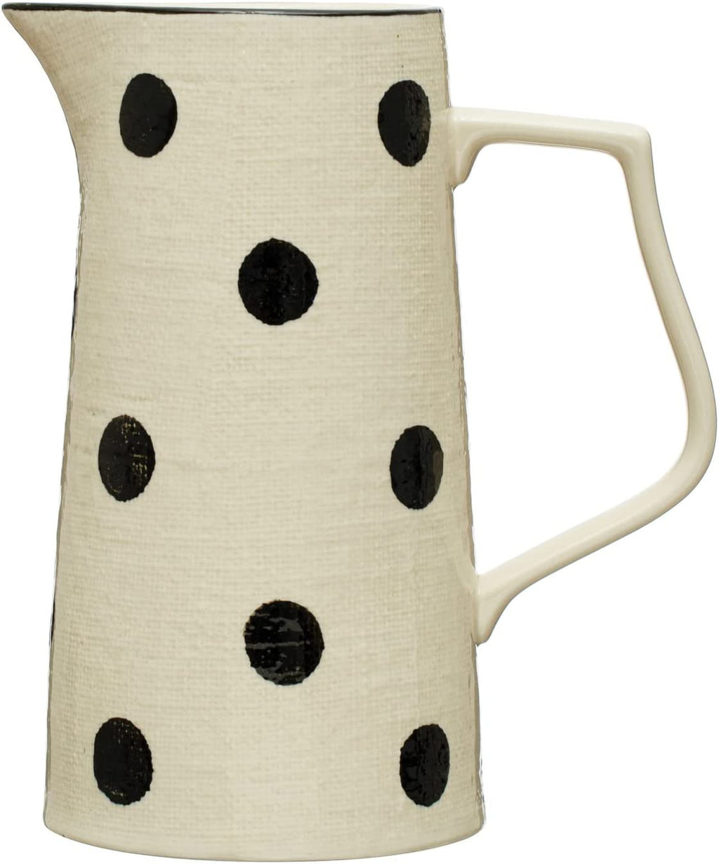 Stoneware Pitcher ~ Cream with Black Dots