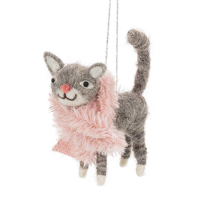 Cat with Pink Scarf Ornament