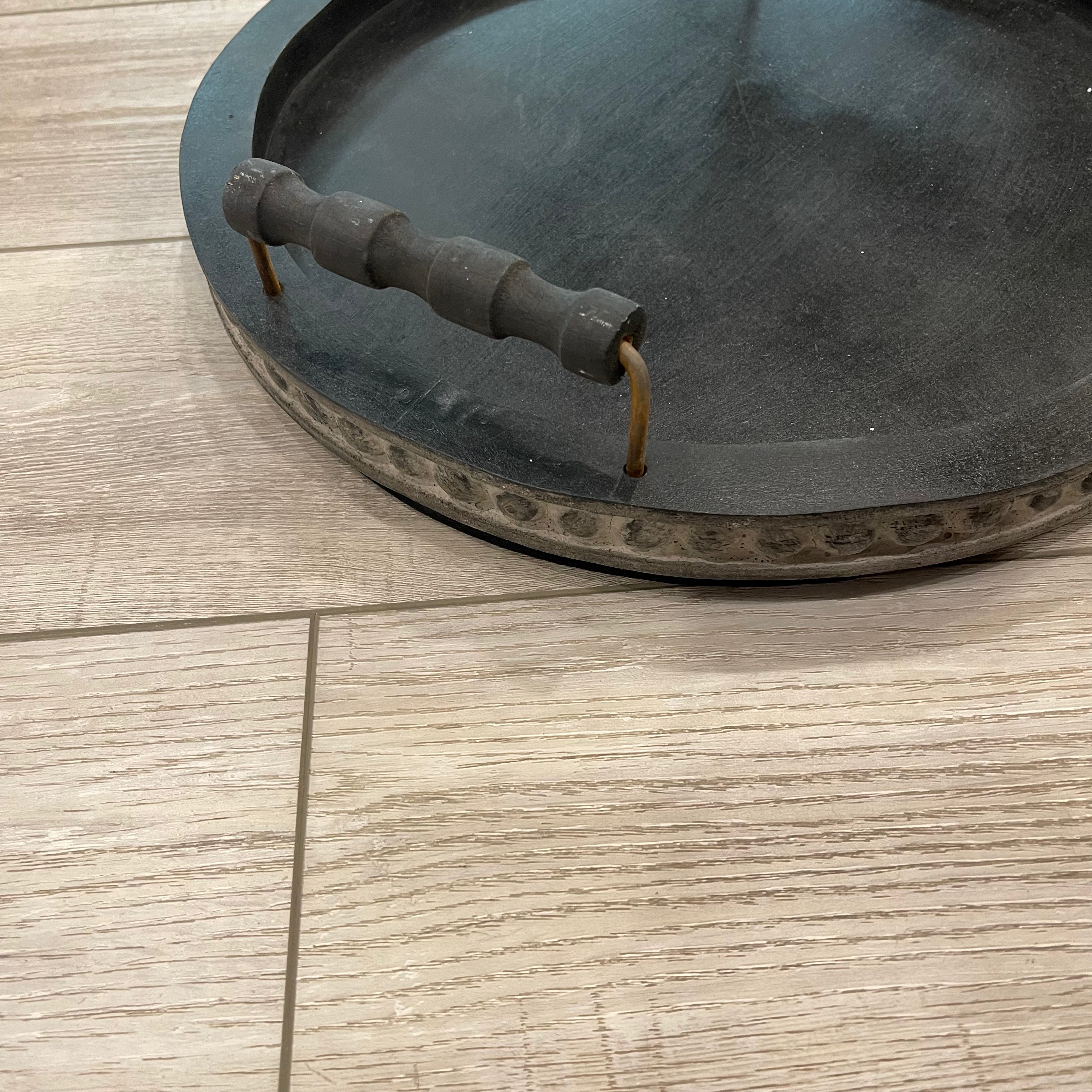 15" Beaded Wood Tray with Handles ~ Black