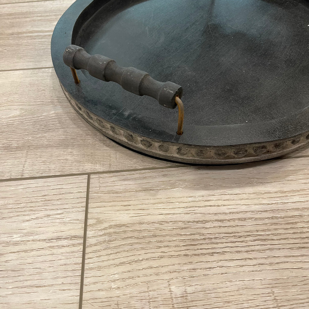 15" Beaded Wood Tray with Handles ~ Black