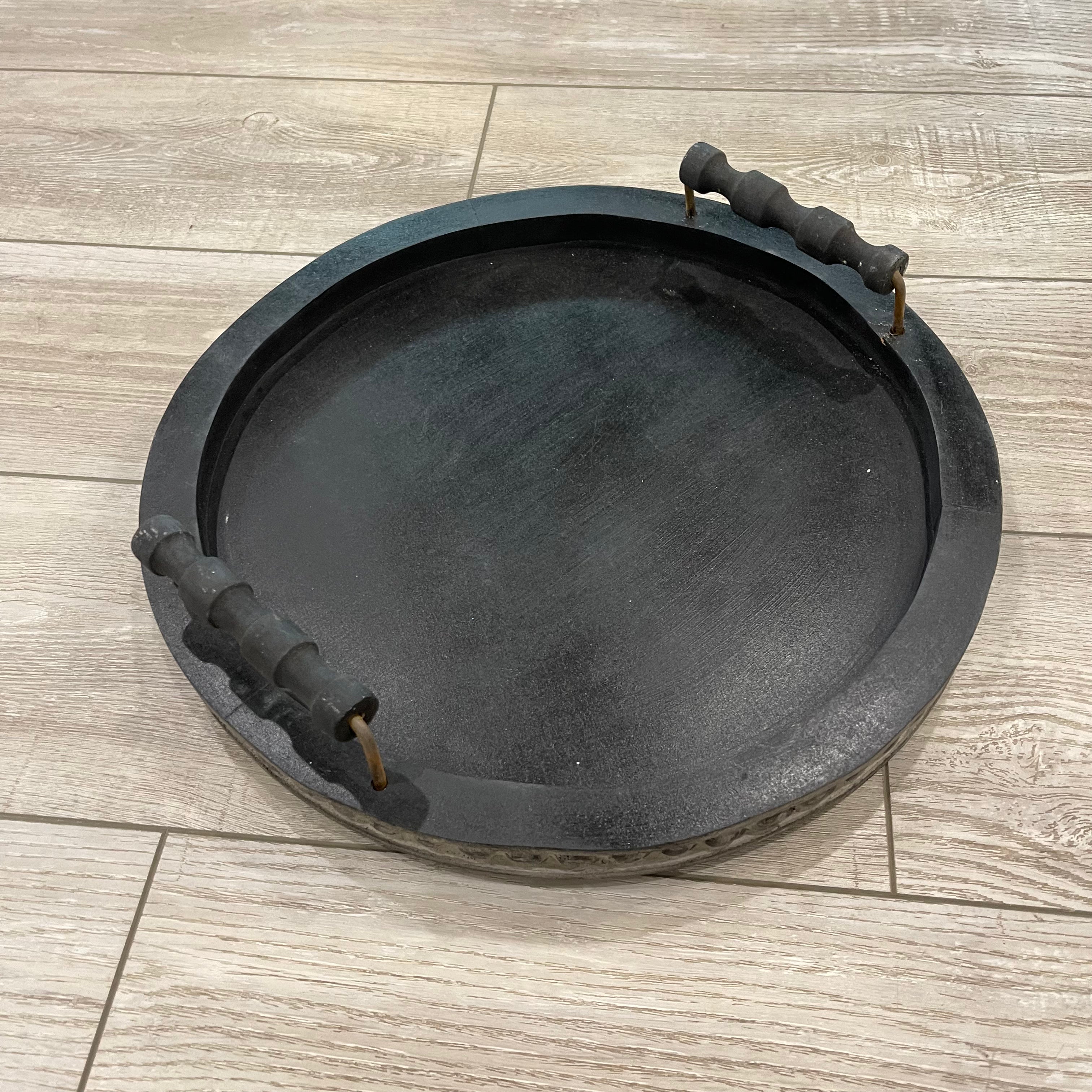 15" Beaded Wood Tray with Handles ~ Black