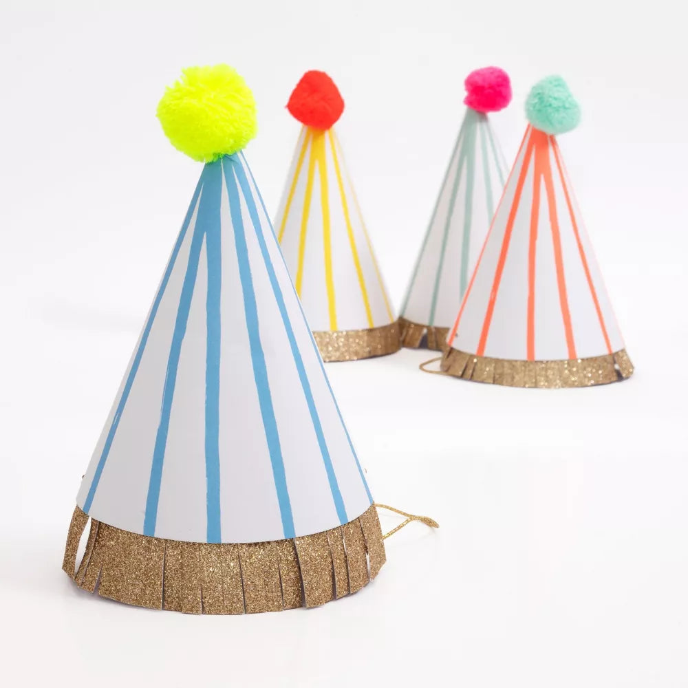 Stripe PomPom Party Hats