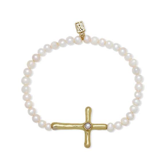 Waxing Poetic ~ Petite Cross Pearl Stretch Bracelet