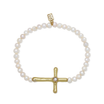 Waxing Poetic ~ Petite Cross Pearl Stretch Bracelet