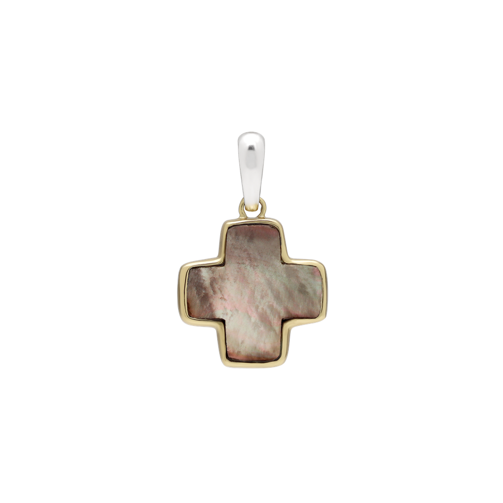 Waxing Poetic Life in Balance Cross Pendant ~ Pink Abalone
