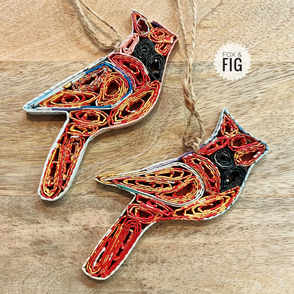 Recycled Magazine Cardinal Ornament