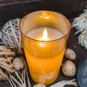 Amber Glass Moving Flame LED Candle