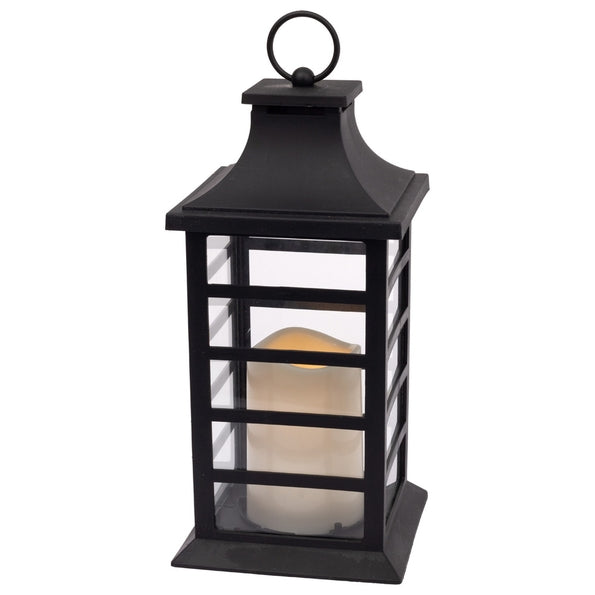 Black Slat Lantern w/LED Candles