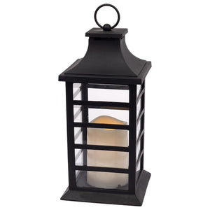 Black Slat Lantern w/LED Candles