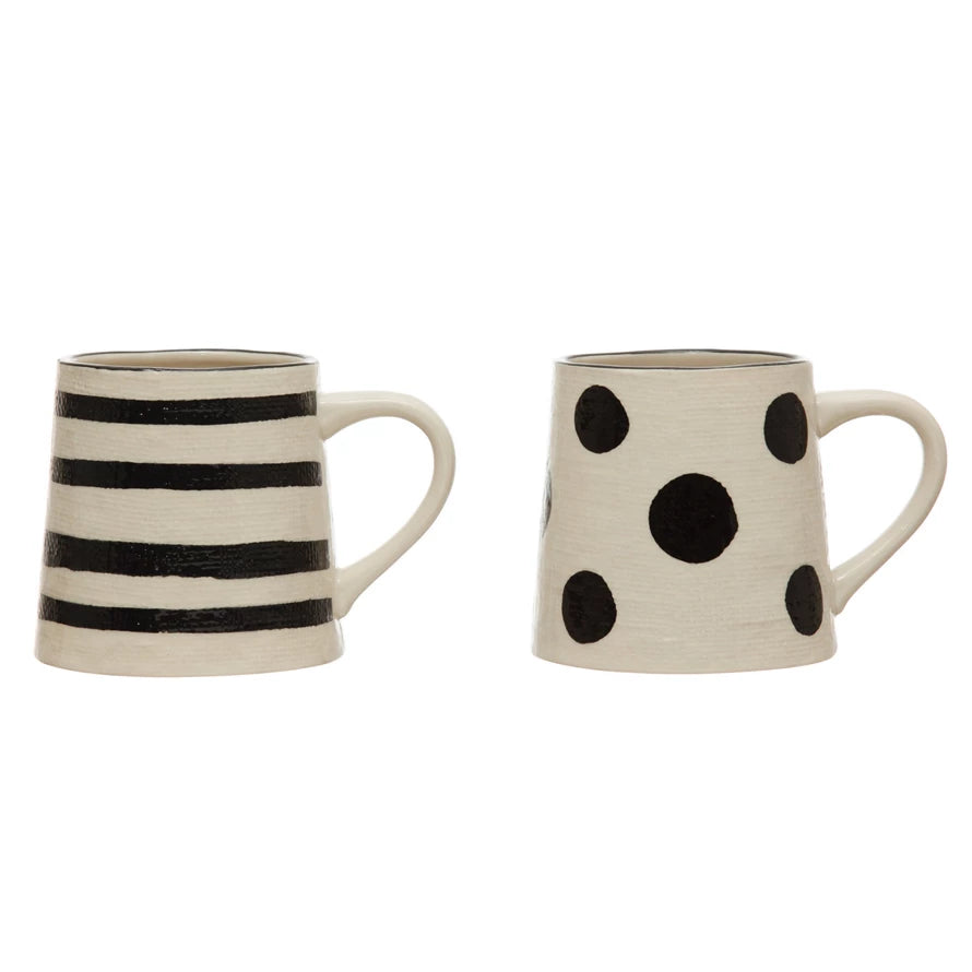 Stoneware Mug ~ Cream with Black Dots ~ 2 Styles