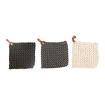 Crocheted Pot Holder with Leather Loop ~ 3 Colors