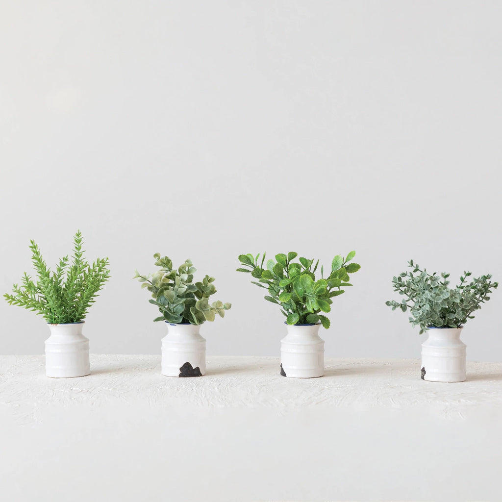 Mini Faux Plant in Distressed Stoneware Pot