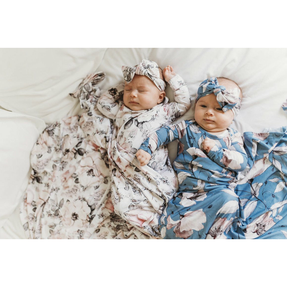 Dusty Blue Floral Bamboo Swaddle