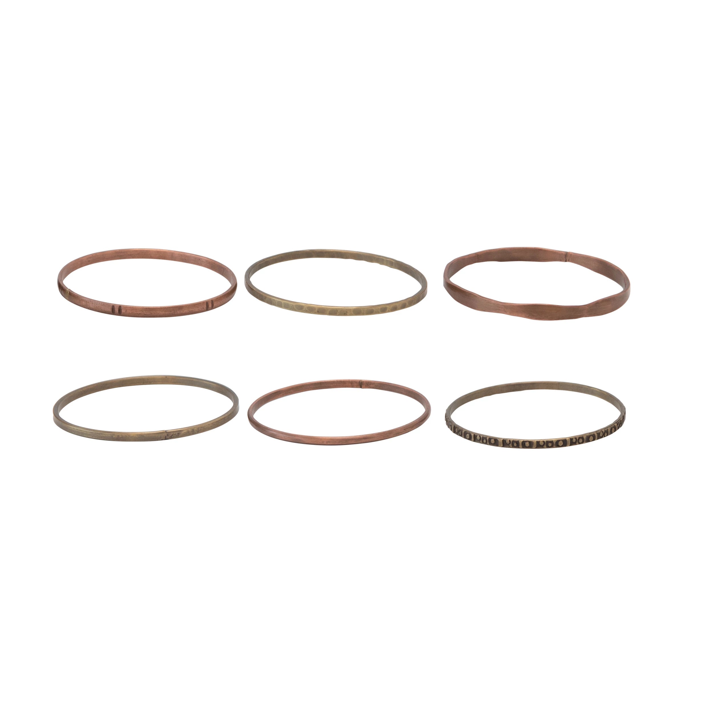 Round Antique Brass and Copper Bangles, Set of 6