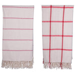 Brushed Cotton Throw w/ Fringe, Red & Cream Color ~ 2 Styles