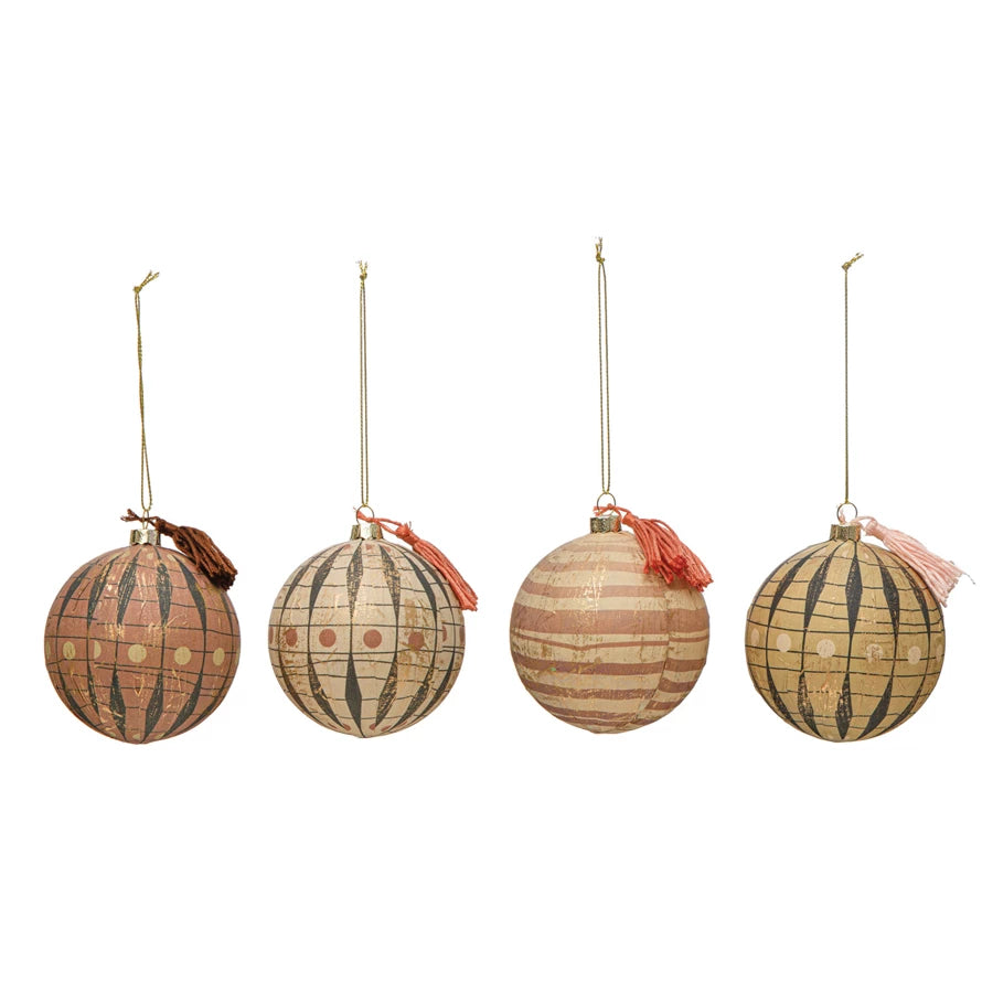 3" Paper Mache Ball Ornaments ~ 4 styles