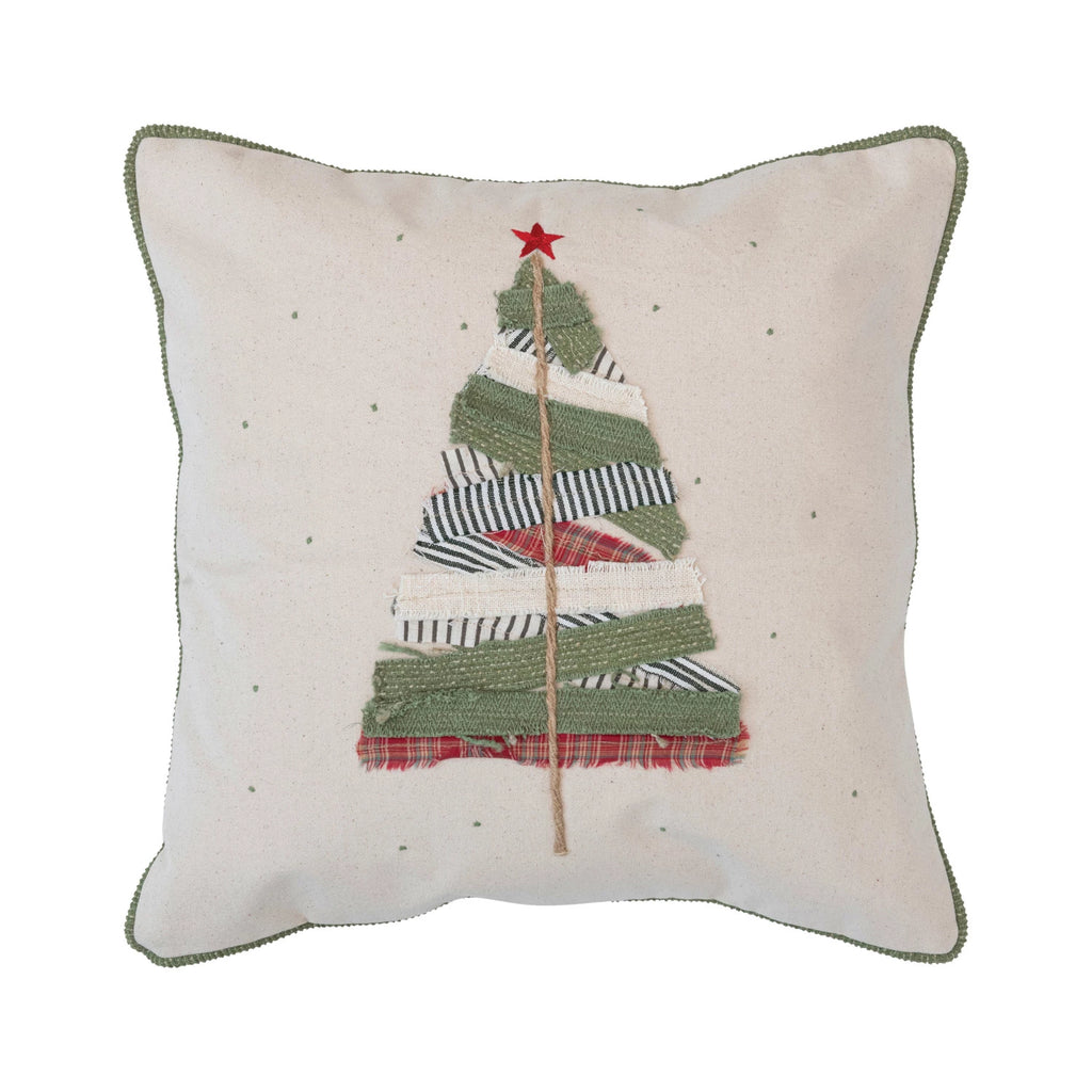 Square Cotton Pillow with Appliqued Tree