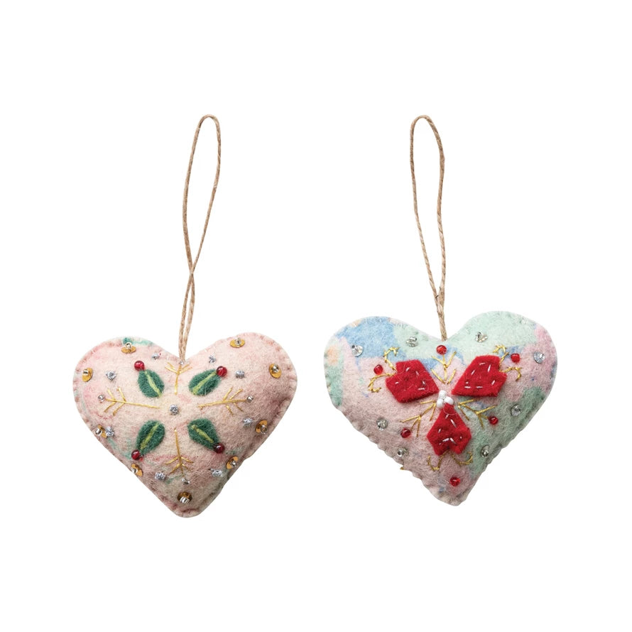 Vintage Felt Heart Ornament ~ 2 Styles