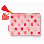 Red and Pink Pom Pom Zipper Pouch