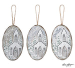 Oval Snowy Church Ornaments ~ Various Styles