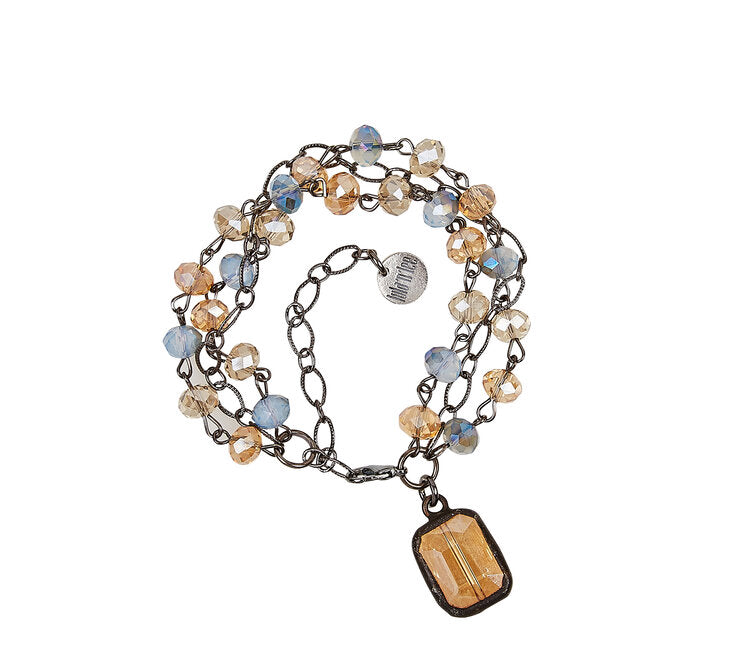 Lula 'n' Lee Blue and Champagne Crystal and Hematite Chain Bracelet with Pendant