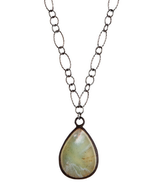 Hematite Chain Necklace with Soldered Amazonite Teardrop