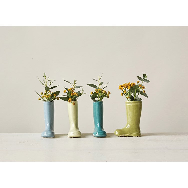 Stoneware Rain Boot Vase, Distressed Finish