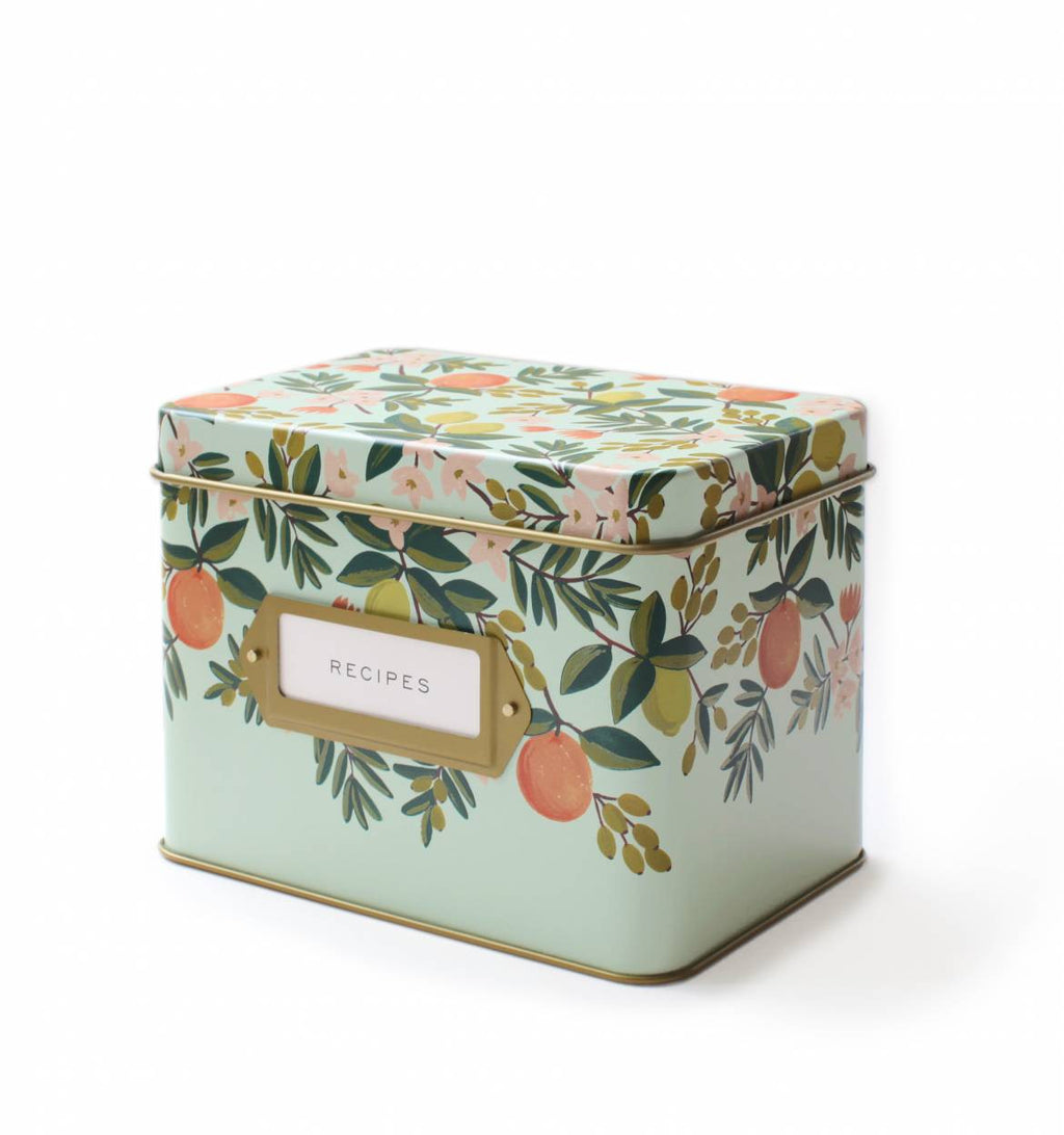 Citrus Floral Tin Recipe Box - Fox & Fig