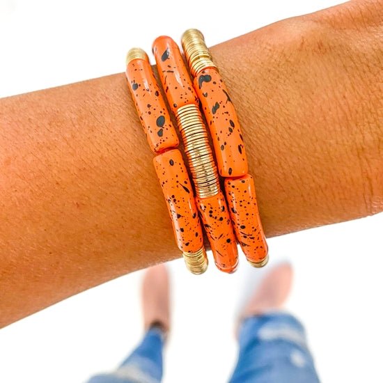 Orange and Black Speckle Bracelets ~ 2 Sizes