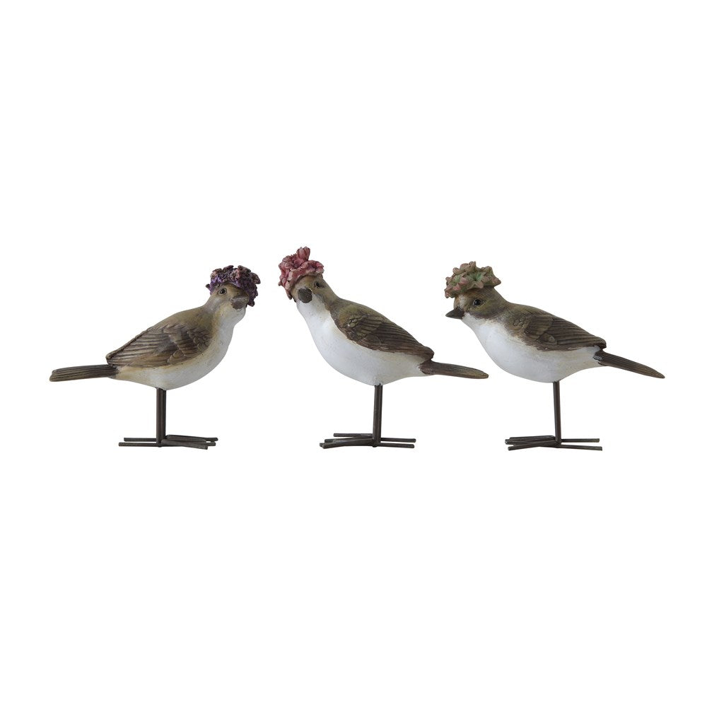 Resin Birds w/Flower Hats ~ 3 Styles