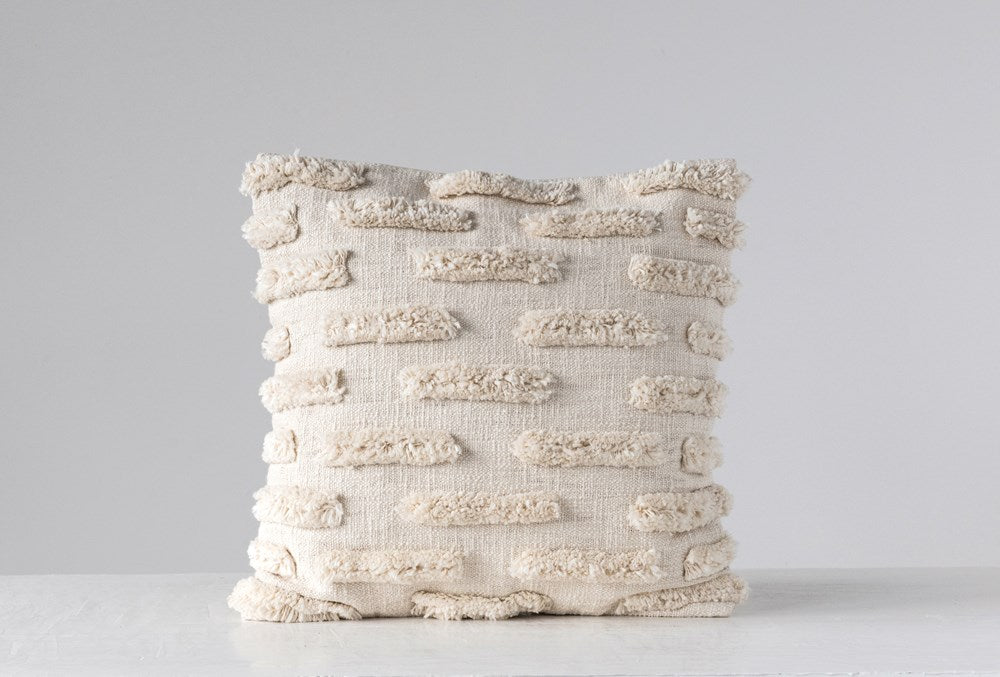 Square Woven Cotton Pillow w/Fringe