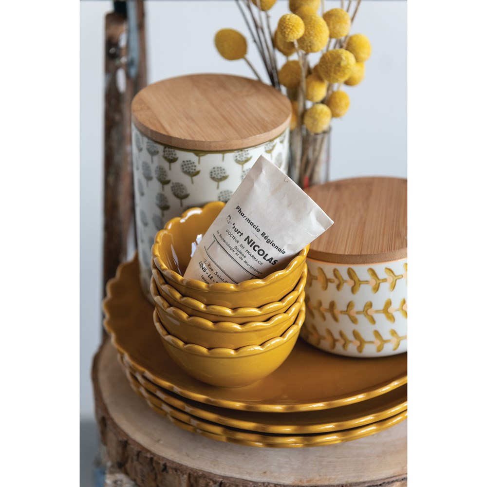 Yellow Floral Hand-Stamped Canister