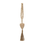 Paulowonia Wood Beads with Heart Pendant and Jute Tassel