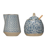 Blue & White Stoneware Sugar Pot and Creamer