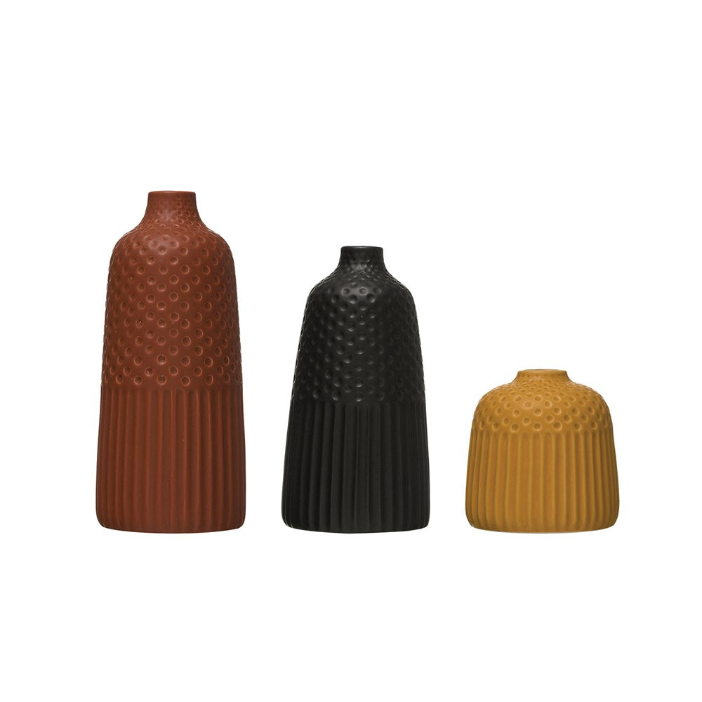 Embossed Matte Stoneware Vases  - 3 Styles