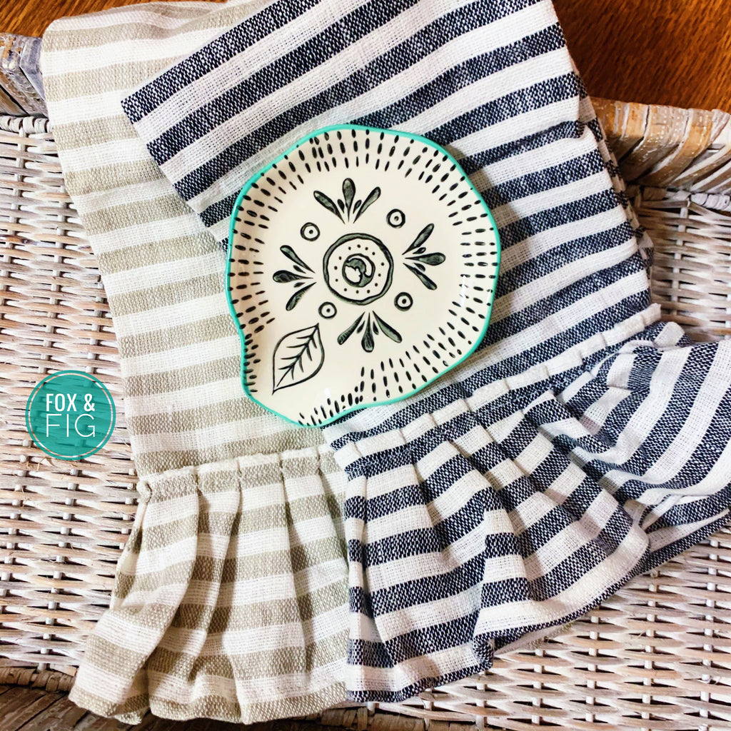 Cotton Striped Tea Towel with Ruffle ~ 2 colors