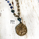 Lapis, Pyrite, Crystal, and Hand Cast White Bronze Pendant Necklace