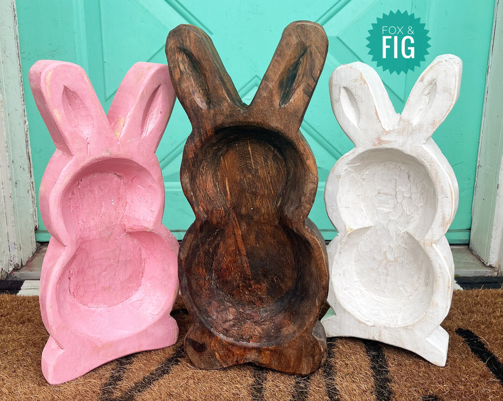 Wood Bunny Dough Bowls ~ 3 Colors