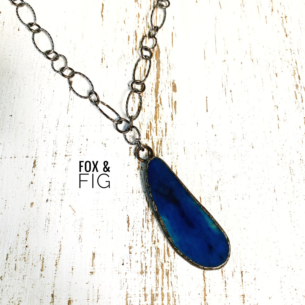 Soldered Blue Agate Pendant and Chain Necklace
