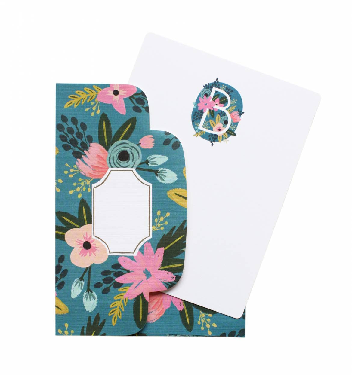 Boxed Set of 8 Floral Monogram Flat Cards