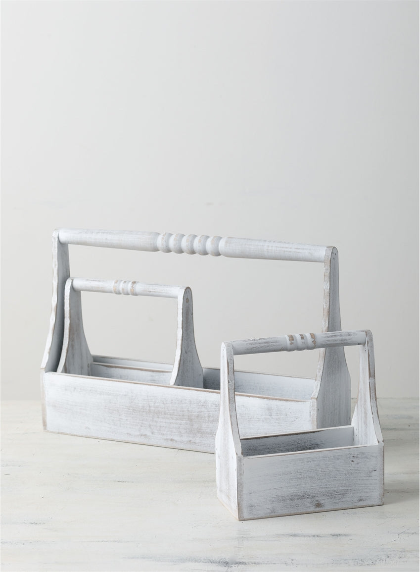 White Washed Wood Trugs with Spindle Handle