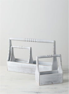 White Washed Wood Trugs with Spindle Handle