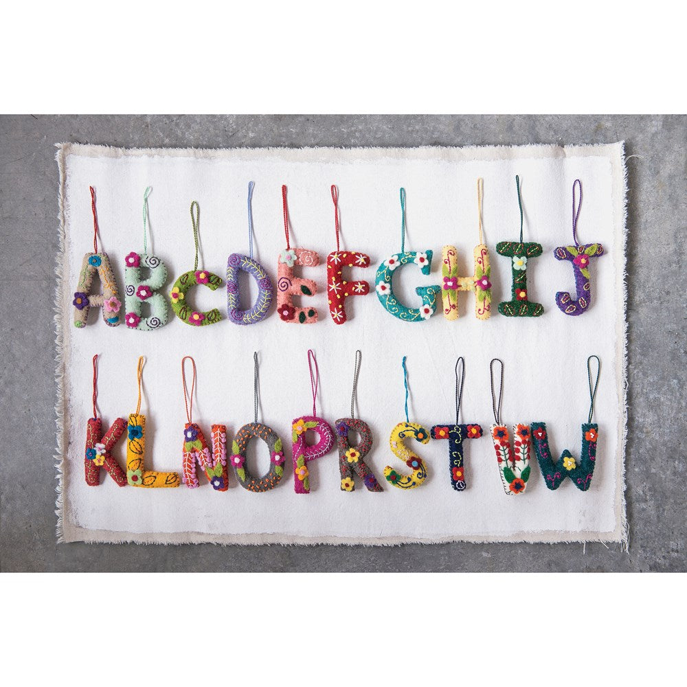 Wool Felt Embroidered & Appliqued Alphabet Ornament~20 Styles